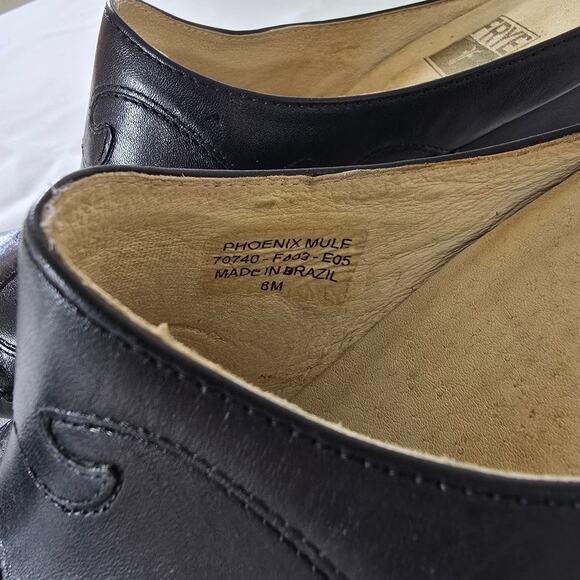 Frye Phoenix Black Leather Mule Heels Size 8 Women’s Western Slip-On - Picture 4 of 6